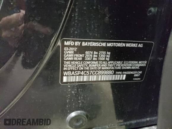 2012 BMW 5 Series 550i Gran Turismo xDrive с VIN WBASP4C57CC899880, выставлен на аукционе Copart как лот 45847475 с пробегом Не указан миль и Списание • Salvage title. История ставок и продаж доступна на DreamBid. Изображение 12.