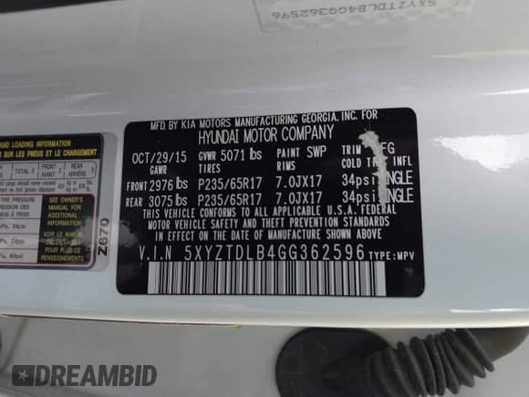 2016 Hyundai Santa Fe с VIN 5XYZTDLB4GG362596, выставлен на аукционе IAAI как лот 43512918 с пробегом 105 119 миль миль и . История ставок и продаж доступна на DreamBid. Изображение 9.