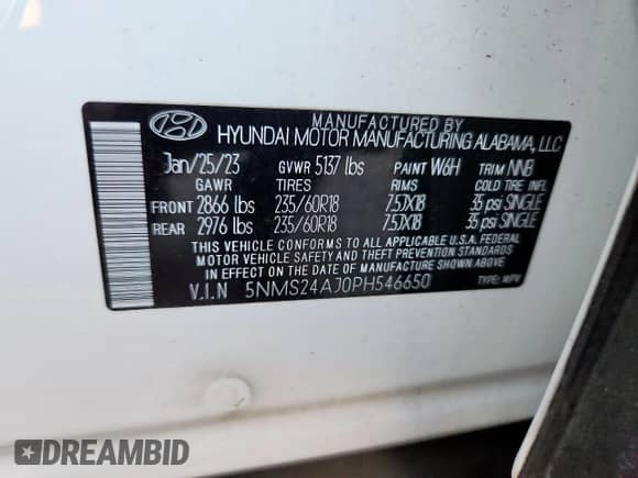 2023 Hyundai Santa Fe SEL with VIN 5NMS24AJ0PH546650, listed as a Copart auction lot 70897365 with 39,957 mi miles and Clean title. Bid and sale history available at DreamBid. Image 14.