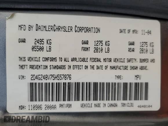 2005 Dodge Magnum SXT with VIN 2D4GZ48V75H557876, listed as a Copart auction lot 43465085 with 191,632 mi miles and Salvage title. Bid and sale history available at DreamBid. Image 14.