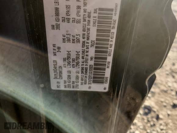 2001 Dodge 2500 with VIN 3B7KF23711G193929, listed as a Copart auction lot 82332645 with Not provided miles and Salvage title. Bid and sale history available at DreamBid. Image 12.