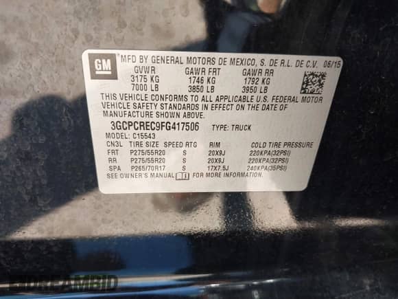 2015 Chevrolet Silverado 1500 LT z VIN 3GCPCREC9FG417506, wystawiony jako IAAI lot #43142908 z przebiegiem 282 670 mil mil oraz . Historia ofert i sprzedaży dostępna na DreamBid. Obrazek 9.