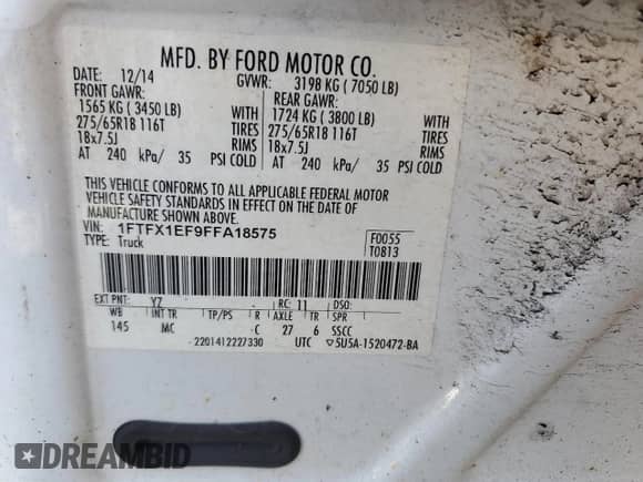 2015 Ford F-150 XLT z VIN 1FTFX1EF9FFA18575, wystawiony jako Copart lot #80157825 z przebiegiem 112 549 mil mil oraz Szkoda całkowita • Salvage title. Historia ofert i sprzedaży dostępna na DreamBid. Obrazek 12.