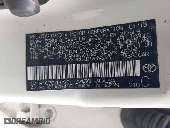 2013 Toyota Prius One z VIN JTDKN3DU6D1649293, wystawiony jako IAAI lot #42807041 z przebiegiem 120 440 mil mil oraz . Historia ofert i sprzedaży dostępna na DreamBid. Obrazek 9.