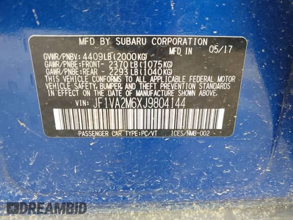 2018 Subaru WRX STI с VIN JF1VA2M6XJ9804144, выставлен на аукционе IAAI как лот 42206878 с пробегом 100 827 миль миль и . История ставок и продаж доступна на DreamBid. Изображение 9.