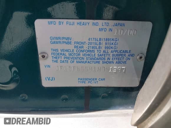 2001 Subaru Forester S with VIN JF1SF65541H751397, listed as a IAAI auction lot 42636758 with 186,256 mi miles and . Bid and sale history available at DreamBid. Image 9.