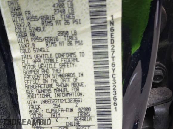 2000 Nissan Frontier XE с VIN 1N6ED27T6YC323661, выставлен на аукционе IAAI как лот 42268760 с пробегом 96 206 миль миль и . История ставок и продаж доступна на DreamBid. Изображение 9.