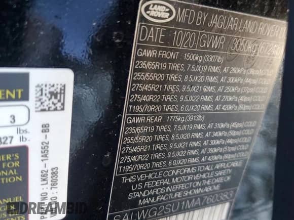 2021 Land Rover Range Rover Sport SE с VIN SALWG2SU1MA760383, выставлен на аукционе Copart как лот 86762924 с пробегом 42 135 миль миль и Списание • Salvage title. История ставок и продаж доступна на DreamBid. Изображение 13.