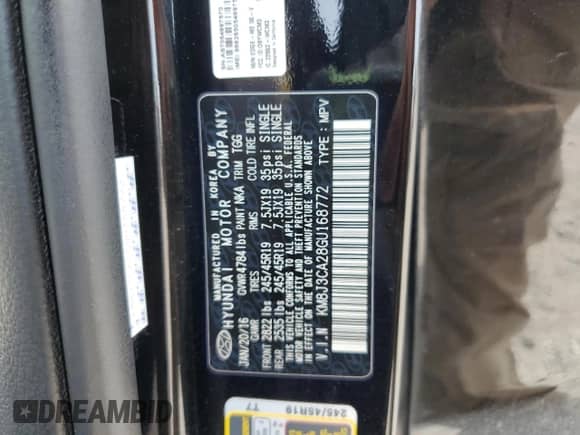 2016 Hyundai Tucson Sport z VIN KM8J3CA28GU168772, wystawiony jako Copart lot #62298025 z przebiegiem 119 166 mil mil oraz Szkoda całkowita • Salvage title. Historia ofert i sprzedaży dostępna na DreamBid. Obrazek 13.