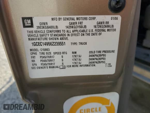 2006 Chevrolet Silverado 1500 LS z VIN 1GCEC14V66Z239551, wystawiony jako Copart lot #80305714 z przebiegiem 104 206 mil mil oraz Szkoda całkowita • Salvage title. Historia ofert i sprzedaży dostępna na DreamBid. Obrazek 12.
