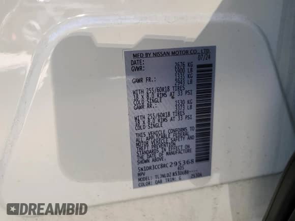 2024 Nissan Pathfinder SL with VIN 5N1DR3CC8RC295368, listed as a Copart auction lot 80224635 with 13,691 mi miles and Salvage title. Bid and sale history available at DreamBid. Image 13.