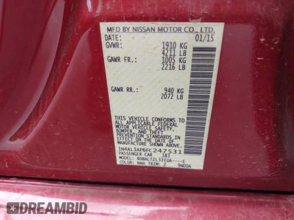 2015 Nissan Altima S z VIN 1N4AL3AP6FC247531, wystawiony jako IAAI lot #42635186 z przebiegiem 147 761 mil mil oraz . Historia ofert i sprzedaży dostępna na DreamBid. Obrazek 9.