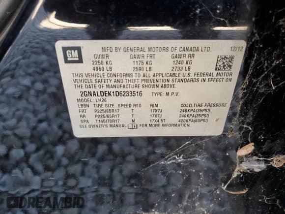 2013 Chevrolet Equinox LT z VIN 2GNALDEK1D6233516, wystawiony jako Copart lot #81897255 z przebiegiem 132 697 mil mil oraz Czysty tytuł • Clean title. Historia ofert i sprzedaży dostępna na DreamBid. Obrazek 13.