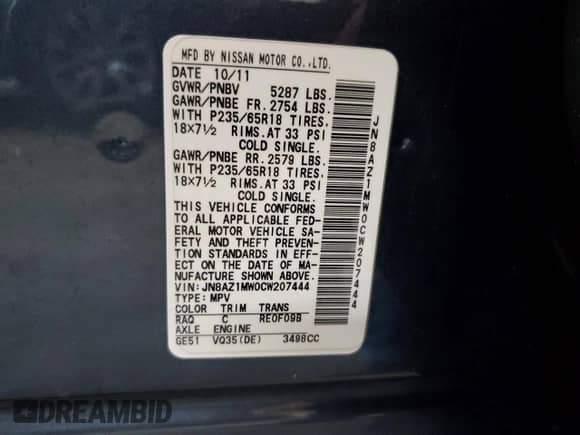 2012 Nissan Murano SL с VIN JN8AZ1MW0CW207444, выставлен на аукционе Copart как лот 66497375 с пробегом 158 067 миль миль и Списание • Salvage title. История ставок и продаж доступна на DreamBid. Изображение 14.