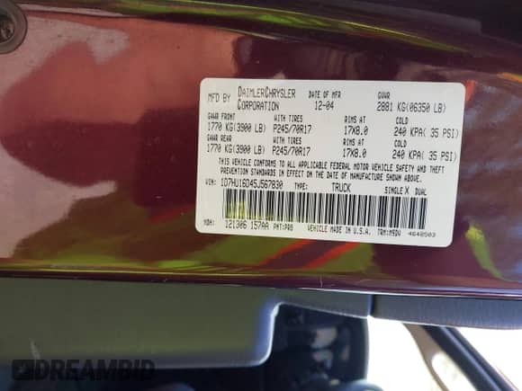 2005 Dodge 1500 SLT с VIN 1D7HU16D45J567830, выставлен на аукционе IAAI как лот 42567739 с пробегом 243 879 миль миль и . История ставок и продаж доступна на DreamBid. Изображение 9.