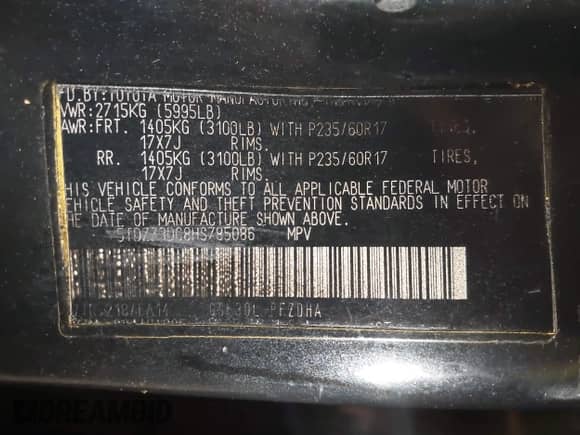 2017 Toyota Sienna L z VIN 5TDZZ3DC8HS785086, wystawiony jako IAAI lot #42383507 z przebiegiem 361 598 mil mil oraz . Historia ofert i sprzedaży dostępna na DreamBid. Obrazek 9.