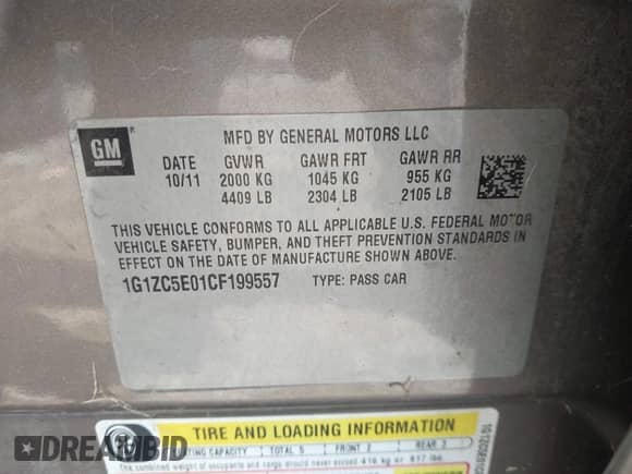 2012 Chevrolet Malibu 1LT с VIN 1G1ZC5E01CF199557, выставлен на аукционе IAAI как лот 42838137 с пробегом 91 672 миль миль и . История ставок и продаж доступна на DreamBid. Изображение 9.