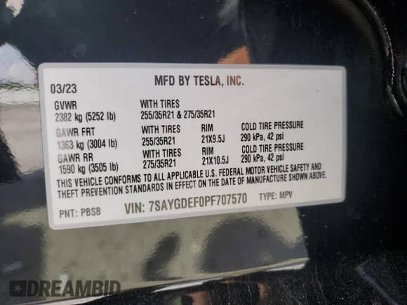 2023 Tesla Model Y Performance z VIN 7SAYGDEF0PF707570, wystawiony jako Copart lot #55383425 z przebiegiem 30 491 mil mil oraz Szkoda całkowita • Salvage title. Historia ofert i sprzedaży dostępna na DreamBid. Obrazek 13.