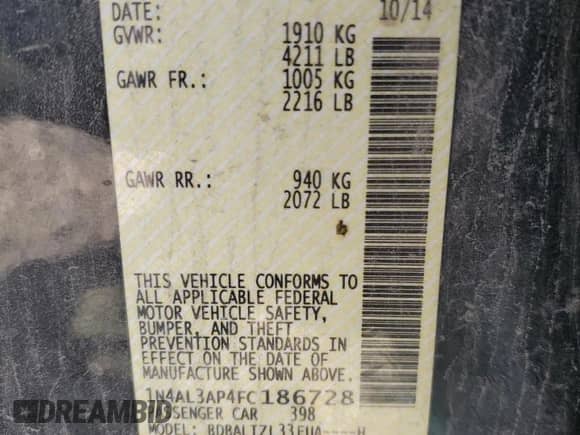 2015 Nissan Altima S с VIN 1N4AL3AP4FC186728, выставлен на аукционе Copart как лот 80608805 с пробегом 140 131 миль миль и Чистый • Clean title. История ставок и продаж доступна на DreamBid. Изображение 13.