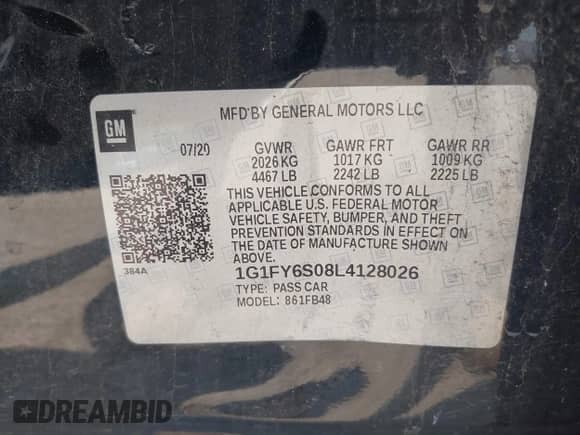 2020 Chevrolet Bolt EV LT with VIN 1G1FY6S08L4128026, listed as a IAAI auction lot 42569096 with 57,607 mi miles and . Bid and sale history available at DreamBid. Image 9.