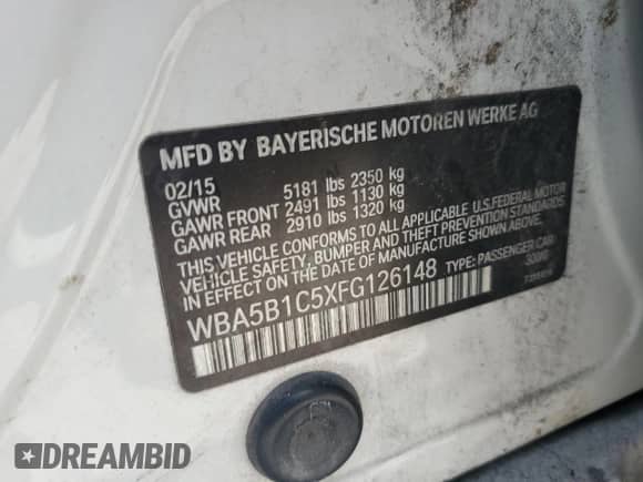 2015 BMW 5 Series 535i с VIN WBA5B1C5XFG126148, выставлен на аукционе Copart как лот 81458435 с пробегом 141 914 миль миль и Чистый • Clean title. История ставок и продаж доступна на DreamBid. Изображение 13.