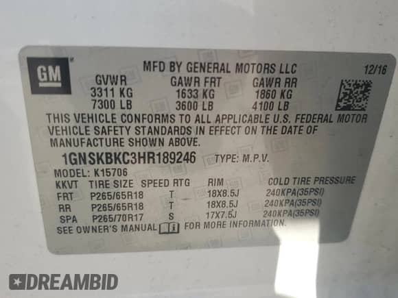 2017 Chevrolet Tahoe LT с VIN 1GNSKBKC3HR189246, выставлен на аукционе Copart как лот 80339585 с пробегом 138 783 миль миль и Списание • Salvage title. История ставок и продаж доступна на DreamBid. Изображение 13.