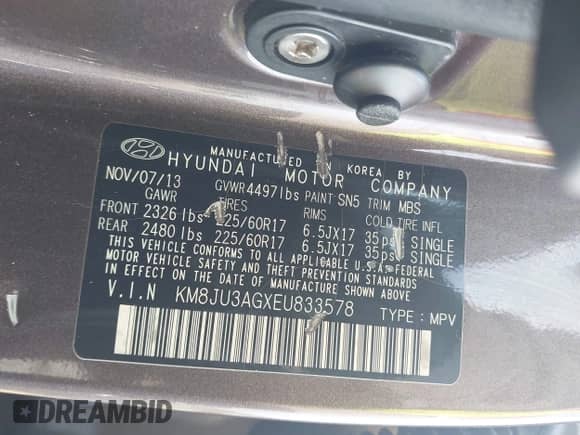 2014 Hyundai Tucson Limited with VIN KM8JU3AGXEU833578, listed as a IAAI auction lot 42646016 with 122,387 mi miles and . Bid and sale history available at DreamBid. Image 9.