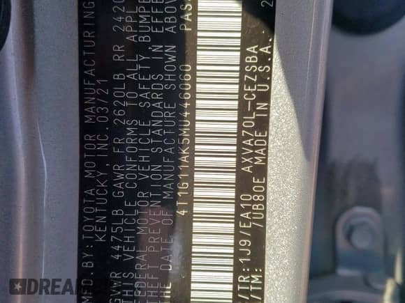 2021 Toyota Camry SE z VIN 4T1G11AK5MU446060, wystawiony jako Copart lot #84897235 z przebiegiem 96 822 mil mil oraz Szkoda całkowita • Salvage title. Historia ofert i sprzedaży dostępna na DreamBid. Obrazek 12.