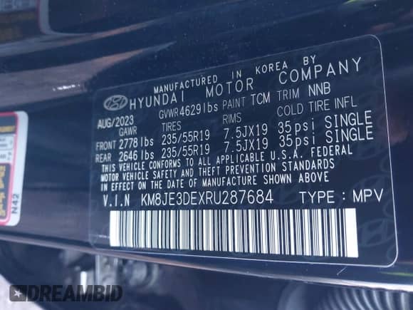 2024 Hyundai Tucson with VIN KM8JE3DEXRU287684, listed as a IAAI auction lot 41875451 with 42,062 mi miles and . Bid and sale history available at DreamBid. Image 9.