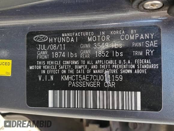 2012 Hyundai Accent GS with VIN KMHCT5AE7CU011159, listed as a Copart auction lot 70052815 with 156,055 mi miles and Salvage title. Bid and sale history available at DreamBid. Image 13.