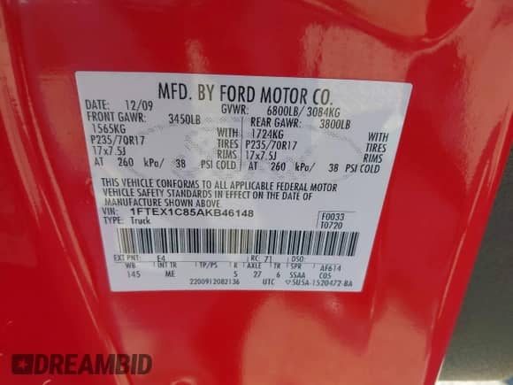 2010 Ford F-150 XL with VIN 1FTEX1C85AKB46148, listed as a IAAI auction lot 42003004 with 216,542 mi miles and . Bid and sale history available at DreamBid. Image 9.