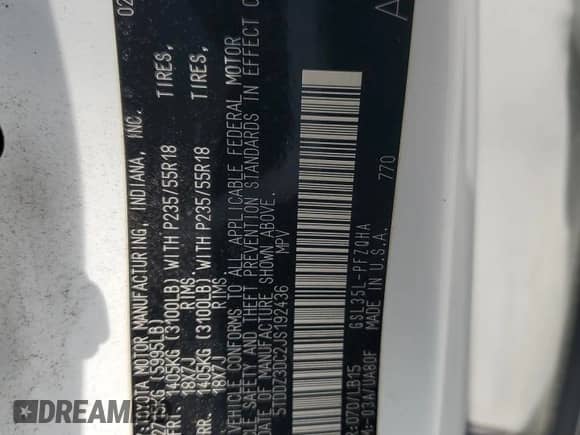 2018 Toyota Sienna XLE with VIN 5TDDZ3DC2JS192436, listed as a Copart auction lot 62954895 with Not provided miles and Non repairable. Bid and sale history available at DreamBid. Image 13.