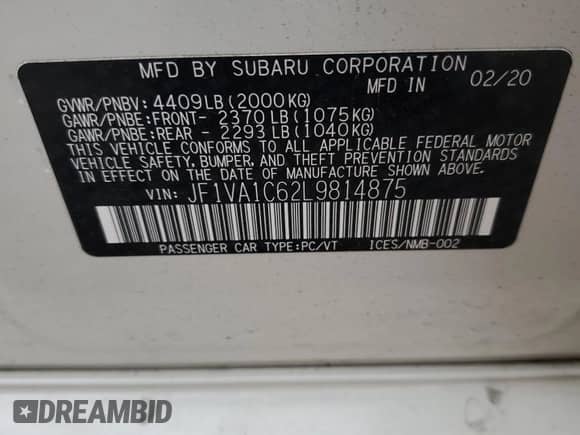 2020 Subaru WRX Premium with VIN JF1VA1C62L9814875, listed as a Copart auction lot 70986585 with 76,047 mi miles and Salvage title. Bid and sale history available at DreamBid. Image 12.