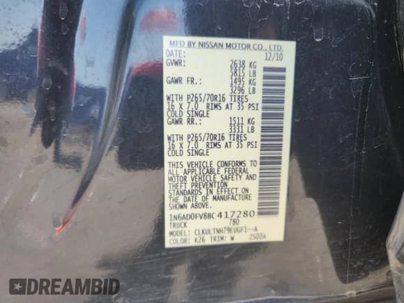 2011 Nissan Frontier SV z VIN 1N6AD0FV8BC417280, wystawiony jako Copart lot #69632595 z przebiegiem 184 847 mil mil oraz Szkoda całkowita • Salvage title. Historia ofert i sprzedaży dostępna na DreamBid. Obrazek 12.