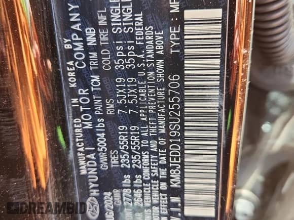 2025 Hyundai Tucson Limited с VIN KM8JEDD19SU255706, выставлен на аукционе Copart как лот 71425205 с пробегом 12 241 миль миль и Списание • Salvage title. История ставок и продаж доступна на DreamBid. Изображение 13.