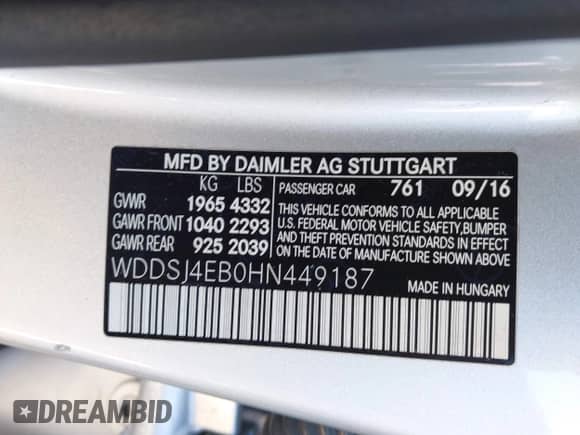 2017 Mercedes-Benz CLA 250 с VIN WDDSJ4EB0HN449187, выставлен на аукционе IAAI как лот 42989322 с пробегом 55 854 миль миль и . История ставок и продаж доступна на DreamBid. Изображение 9.