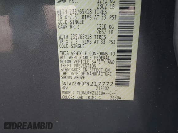 2015 Nissan Murano Platinum с VIN 5N1AZ2MH0FN217772, выставлен на аукционе IAAI как лот 41918231 с пробегом 168 952 миль миль и . История ставок и продаж доступна на DreamBid. Изображение 9.