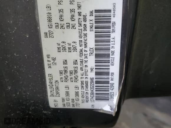 2003 Dodge Dakota Sport with VIN 1D7HG38X43S229006, listed as a Copart auction lot 44932005 with 226,935 mi miles and Salvage title. Bid and sale history available at DreamBid. Image 14.