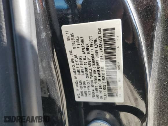 2012 Honda Accord LX-S z VIN 1HGCS1B38CA001935, wystawiony jako Copart lot #84875815 z przebiegiem Nie podano mil oraz Szkoda całkowita • Salvage title. Historia ofert i sprzedaży dostępna na DreamBid. Obrazek 12.