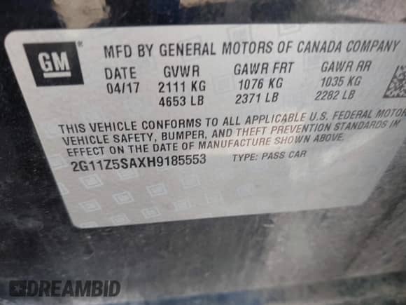 2017 Chevrolet Impala LS с VIN 2G11Z5SAXH9185553, выставлен на аукционе IAAI как лот 42126162 с пробегом 153 523 миль миль и . История ставок и продаж доступна на DreamBid. Изображение 9.