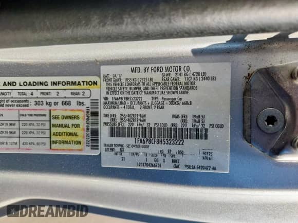 2017 Ford Mustang GT с VIN 1FA6P8CF8H5323222, выставлен на аукционе Copart как лот 71709775 с пробегом 66 057 миль миль и На запчасти • Non repairable. История ставок и продаж доступна на DreamBid. Изображение 13.