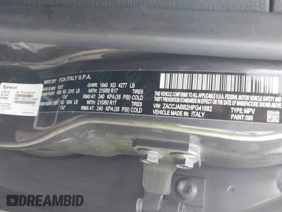 2017 Jeep Renegade Latitude с VIN ZACCJABB2HPG41882, выставлен на аукционе IAAI как лот 42461752 с пробегом 68 426 миль миль и . История ставок и продаж доступна на DreamBid. Изображение 9.