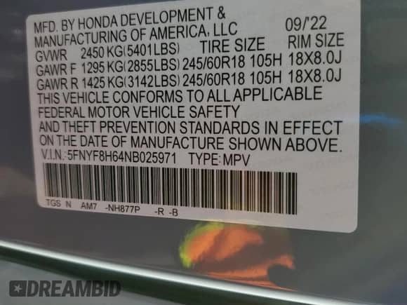 2022 Honda Passport TrailSport with VIN 5FNYF8H64NB025971, listed as a Copart auction lot 82236885 with 28,874 mi miles and Salvage title. Bid and sale history available at DreamBid. Image 12.