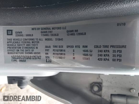 2010 Chevrolet Colorado 1LT z VIN 1GCDSCDE0A8125747, wystawiony jako IAAI lot #41634604 z przebiegiem 120 215 mil mil oraz . Historia ofert i sprzedaży dostępna na DreamBid. Obrazek 9.