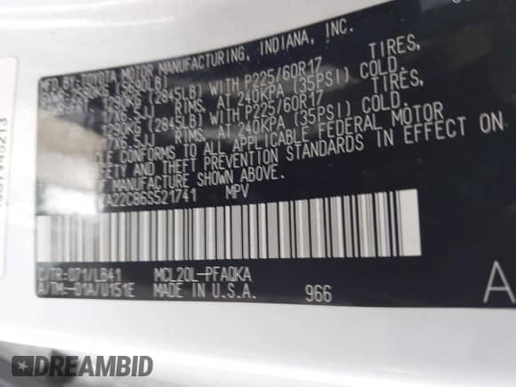 2006 Toyota Sienna XLE z VIN 5TDZA22C86S521741, wystawiony jako IAAI lot #43013437 z przebiegiem 158 907 mil mil oraz . Historia ofert i sprzedaży dostępna na DreamBid. Obrazek 9.