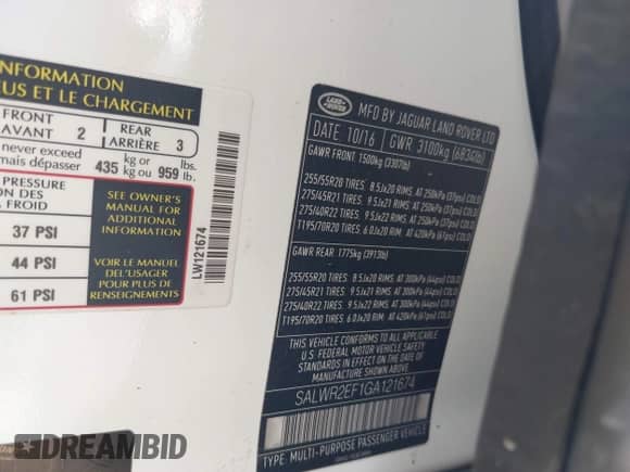 2016 Land Rover Range Rover Sport Dynamic с VIN SALWR2EF1GA121674, выставлен на аукционе IAAI как лот 42215581 с пробегом Не указан миль и . История ставок и продаж доступна на DreamBid. Изображение 9.