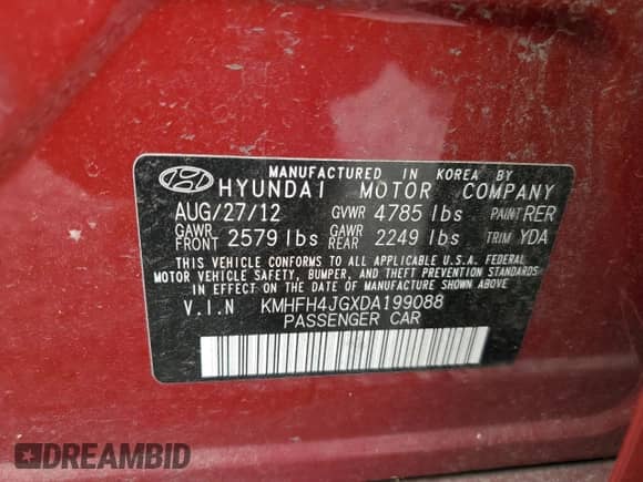 2013 Hyundai Azera z VIN KMHFH4JGXDA199088, wystawiony jako Copart lot #72839964 z przebiegiem 159 245 mil mil oraz Czysty tytuł • Clean title. Historia ofert i sprzedaży dostępna na DreamBid. Obrazek 12.