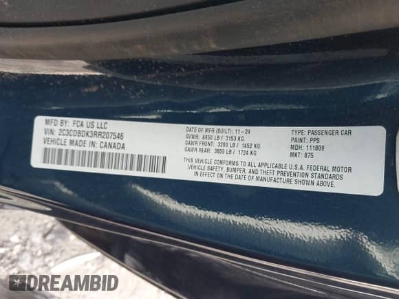 2024 Dodge Charger Scat Pack with VIN 2C3CDBDK3RR207546, listed as a IAAI auction lot 42530378 with Not provided miles and . Bid and sale history available at DreamBid. Image 9.