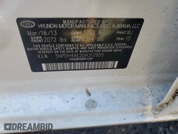2013 Hyundai Elantra GLS z VIN 5NPDH4AE2DH312955, wystawiony jako Copart lot #81055745 z przebiegiem 64 448 mil mil oraz Szkoda całkowita • Salvage title. Historia ofert i sprzedaży dostępna na DreamBid. Obrazek 12.