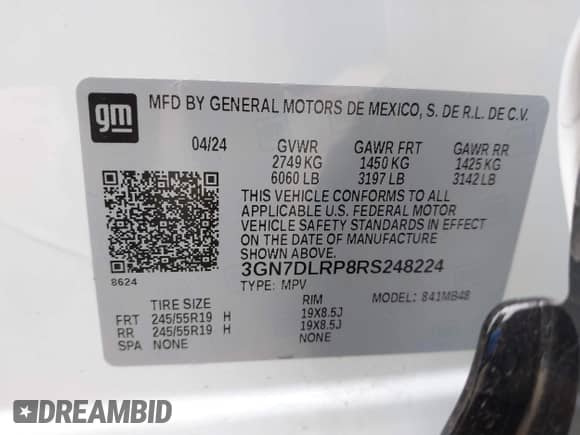 2024 Chevrolet Equinox EV LT with VIN 3GN7DLRP8RS248224, listed as a IAAI auction lot 42033577 with 6,274 mi miles and . Bid and sale history available at DreamBid. Image 9.